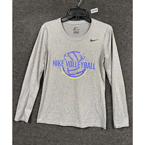 Nike Dri-Fit Long Sleeve Tee Shirt Womens Size S Gray Voleyball Print 453182 091 - Picture 1 of 7
